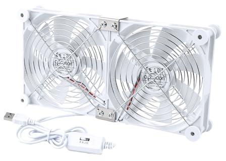 aceyoon USB PC Fans Dual Row 140mm 5V, White 2in1 Silent Computer Fan with 8 Shock Absorbent Feet Double USB Ventilator with 3 Adjustable Speeds Cooling Blower for PS5/Laptop/TV Box/Router