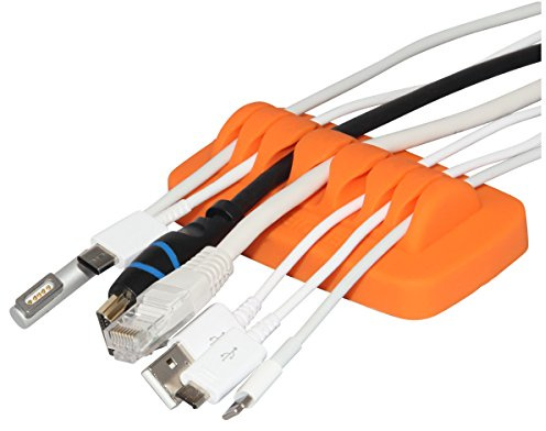 Heaviest Cable Organiser on the Market! Compact and Weighted Desktop Cord Holder and Cable Organiser, Eco-Friendly Silicone, No Bad Smell, Bundled with 4 Reusable Cable Ties! (Orange)