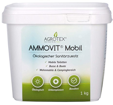 AMMOVIT Mobil 1 kg Eimer - ökologischer Sanitärzusatz zur Geruchs- und Fäkalienbehandlung - biologisch abbaubar, Camping & Caravan