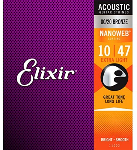 Elixir Nanoweb extra light acoustic guitar strings .010 - .047 11002 (2 PACKS)