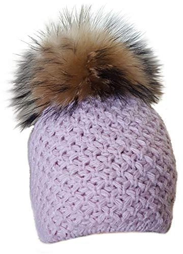MERRYLAND Mütze Echtfellbommel Pudelmütze ECHTFELL Bommelmütze Hat Real Fur Handmade Fellbommel Echt Fell Strickmütze Bommel Pelzbommel Waschbär Raccoon Pelz