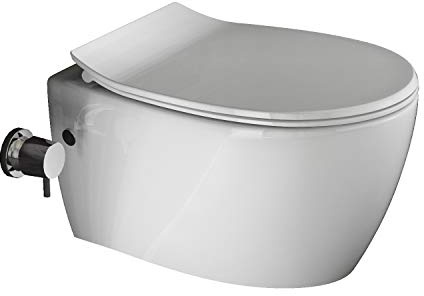 Aqua Bagno | Taharet Toilette mit Dusch-WC, WC mit Duschfunktion, weiß | Toilette mit Bidet-Funktion, Hänge-WC, Wand-WC, 51 cm lang, weiß