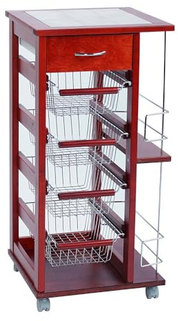 LIBEROSHOPPING.eu - LA TUA CASA IN UN CLIK Carrello salvaspazio con cesti portafrutta portabottiglie Ruote e Piano (Ciliegio)