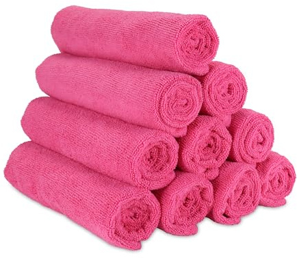 Arkwright Microfiber Gym Towel - Pack of 12 - Super Soft, Quick Dry Workout Sweat Towels, 300 GSM Lightweight & Absorbent for Sports, Working Out, Yoga, and Spa, 16 x 27 in, Hot Pink