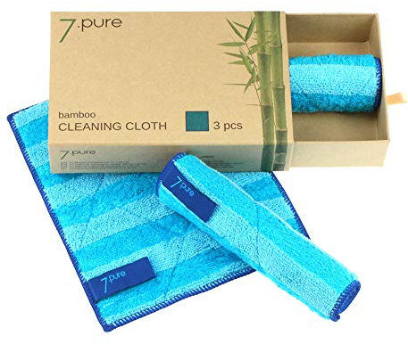 7.pure Panni per la pulizia fibre di bambù | sostenibile | 3 pezzi | 20 x 25 cm | per pulire senza detergenti – antibatterici