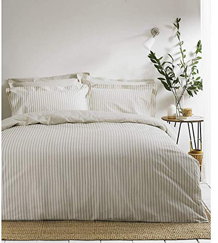 furn. Yard Hebden Mélange Stripe Cotton Duvet Set – Ultra Soft Reversible Striped Bedding (Natural – King)