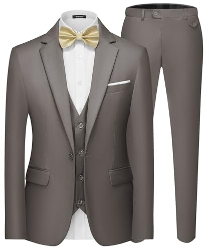 MAGE MALE Men's 3 Pieces Suit Elegant Solid One Button Slim Fit Single Breasted Party Blazer Vest Pants Set. Light Apricot
