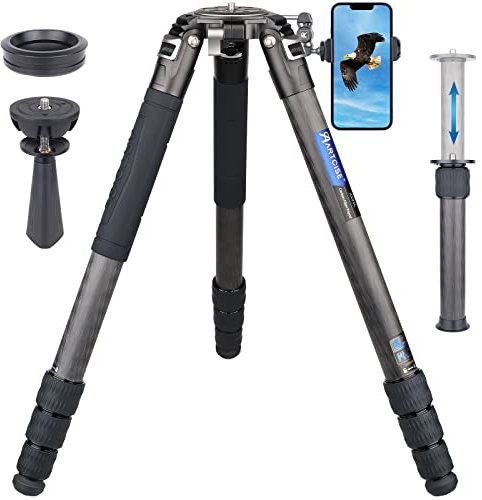 Dreibeinstativ aus Kohlefaser, 10 Schichten, 40 mm, mit externer Mittelsäule, sehr stabil, professionell, mit CNC-Handy-Clip und Aluminium-Magicarm-Set für DSLR-Kameras, maximale Belastung 40 kg