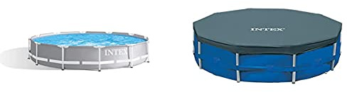 Intex 12Ft X 30In Prism Frame Pool & 28031 Bâche de Protection pour Tubulaire Ronde 3m66, Bleu, 366x366x25 cm