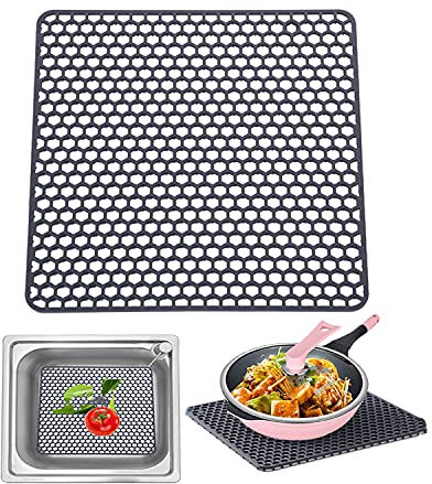 Große Spülbeckenmatte, Abtropfmatte, Mehrzweck-Silikon, Küchenabtropfung, Untersetzer, Schutz vor Hitze und Rutschfestigkeit (grau)