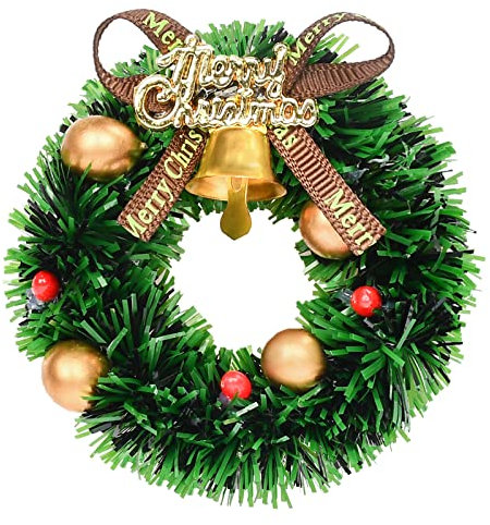 2 Stück 6cm Mini Weihnachtsschmuck Kranz, Miniatur Weihnachtskranz, Puppenstube Weihnachten Kranz Ornamente für Puppenhaus Garten Dekoration, Weihnachtsbaum Weihnachtsdeko Anhänger.