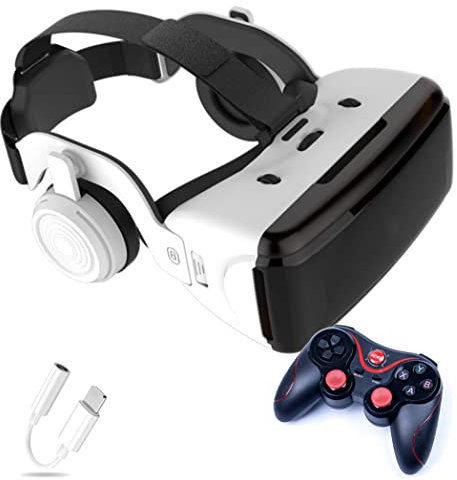 JYMYGS Gafas de Realidad Virtual, 3D VR Gafas con Controlador Bluetooth para Juegos Visión Panorámico VR Glasses para iPhone 13 Pro Max/13 Pro/13/12/11, para Samsung Galaxy S21, Huawei, Xiaomi