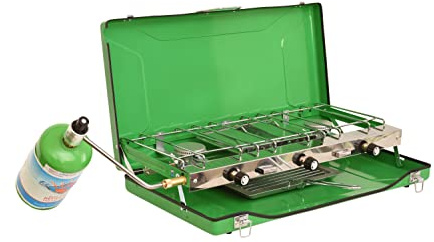 Flame King Portable 3 Burner Propane Gas Camping Stove w/Toast Tray for Camping, Tailgating, Backpacking