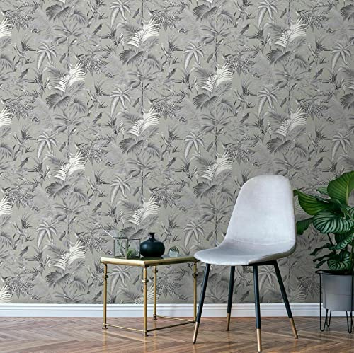 SOPHIE LAURENCE Tropical Rain Forest Birds Jungle Palm Leaves Green Non-Woven Wallpaper (Tropical Birds Moonlight)