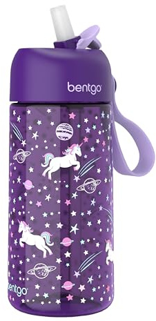Bentgo Kids Water Bottle - Leak-Proof, Durable Tritan, BPA-Free 15 oz. Cup for Kids/Toddlers Ages 3+, Bite & Sip Spout, Carrying Handle, & Dishwasher Safe for School, Sports, Daycare & Camp (Unicorn)