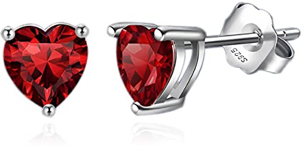 Loutade 925 Sterling Silber Herz Ohrstecker Damen - Liebe Geburtsstein Ohrringe, 8mm Klein Hypoallergen Schlafen Knorpel Mit Geburtsstein
