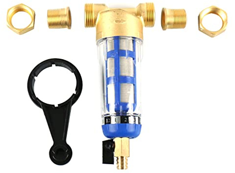Ausspülbarer Feinfilter Wiederverwendbare, 1 Außengewinden Spin Down Sediment Wasserfilter mit 1/2 3/4 Verschraubung, Wasser Vorfilter Sedimentfilter für Brunnenwasser Schlauch (1/2 Male Thread)
