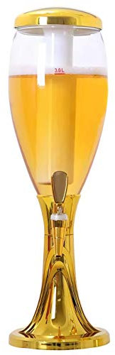 Dispensador de Torre de Cerveza Torre de Bebidas con Grifo, Tubo de Hielo y Luces LED, dispensador de Cerveza 1.5L / 3L, Luces Brillantes Dispensador de Bebidas, Oro y Plata Torre Cerveza/Dispensador