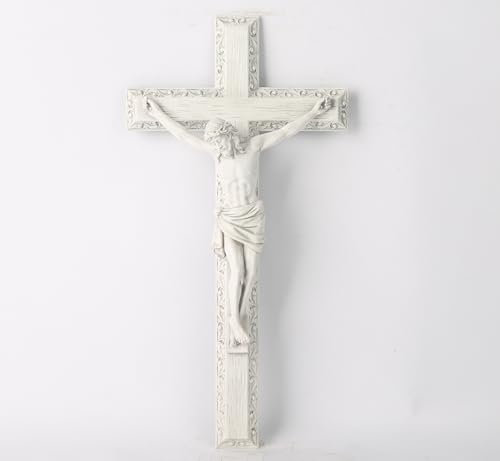 BC Katholisches Kruzifix-Wandkreuz, Jesus Christus, Wanddekoration für elegantes, modernes Zuhause, frommes Geschenk für junge Menschen, religiöse Geschenke, Heimdekoration, grau-weißes Stein-Finish