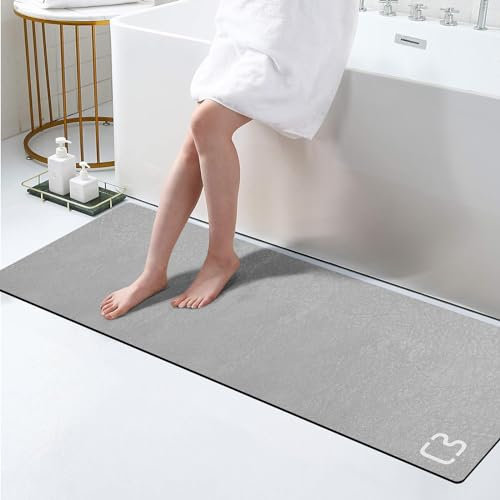 Omulla Tappeto da bagno lungo in diatomite, grande super assorbente, con retro in gomma antiscivolo, ad asciugatura rapida, sottile, 40 x 120 cm, grigio