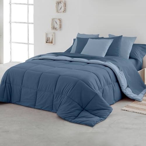 SOMNI HOME Edredón Reversible Nordico Bicolor Cama 135 cm Tacto Pluma. Duvet Nórdico Cálido Suave Comodo. Cama Doble. Calidad 400 gr Color Marino - Celeste 240x260
