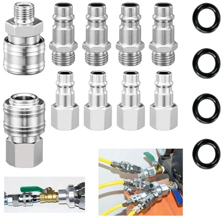 Ylinwtech 10 Stück Euro Druckluftkupplung 1/4 BSP Schnellkupplung, Druckluft Zubehör Set für Kompressor Schlauch, Luftleitung, Druckluftanschluss, Fitting, Kupplungen, Adapter