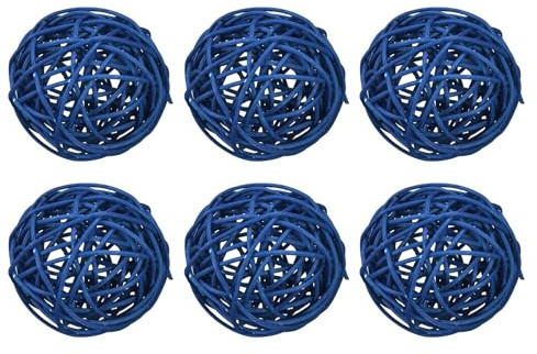 MECCANIXITY 6 Pcs Wicker Rattan Balls 3.2 Inch Rattan Decorative Balls Vase Fillers for Wedding Party Centerpiece Bowls Home Decoration Lake Blue