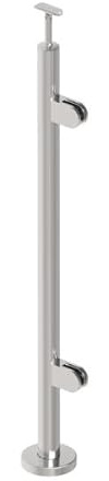 Sellon24 Edelstahl Geländerpfosten Endpfosten RECHTS Ø42,4 Bauhöhe 1000mm mit Glasklemmen 63x45mm Geländer V2A geschliffen K320 (A-VR100-2GR) (Glasstärke: 8,0mm)