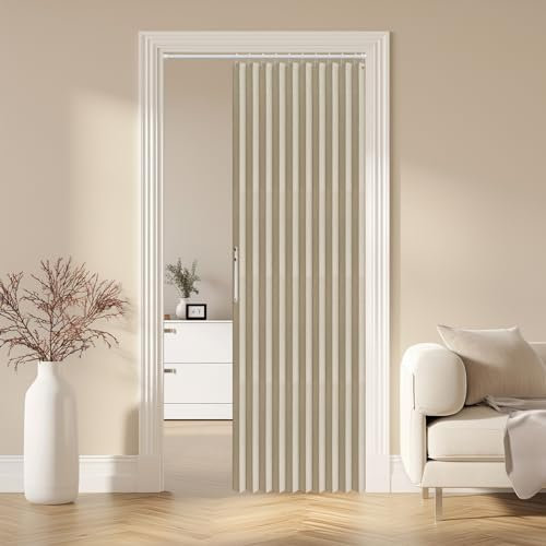 AJAZZ Door Curtain, Magnetic Blackout Pleated, 1 Panel, Cream Yellow (42'' W x 78'' L), Invisible Applicable for Bedroom Room Living Room Doorway