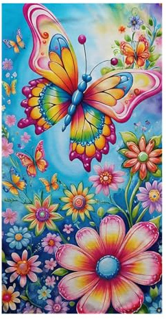 Strandtuch XXL Microfaser Groß Damen Kinder Mädchen 3D Schmetterlinge Blume Handtuch Badetuch Reisehandtuch Schnelltrocknend Duschtuch Strandlaken Saunahandtuch Kuscheldecke (150 x 200 cm,Blau)