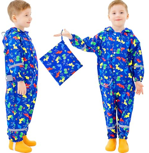 Baogaier Mono de lluvia Infantil Impermeables Chubasqueros Ninos 1-9 Años | Chaquetas Mono Impermeables, Capa de Lluvia, Dinosaurio Verde Menta, Impresión, Reflectante, Cortavientos, Colegio Senderismo