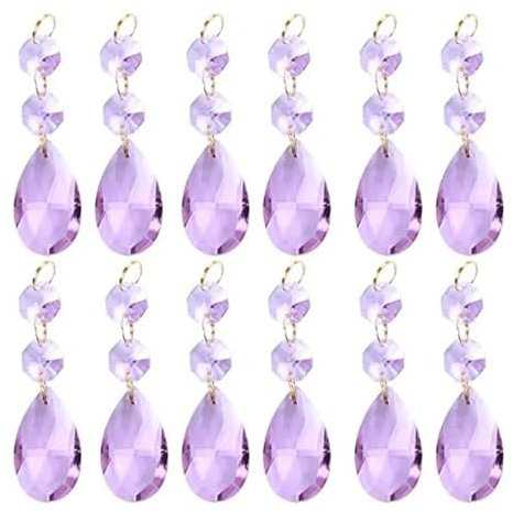 LOVELLM 12 x hängende lila Tropfen-Kristall-Kronleuchter-Prismen-Anhänger, Glas-Anhänger, Perlen for Kandelaber, Deckenleuchte, Hochzeit cuicui