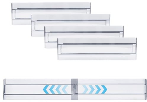 4er-Set Kunststoff Schubladentrenner Verstellbar 27.5-52cm Transparente Schubladenteiler, Schubladen Organizer Schubladen Ordnungssystem für Küchen, Schlafzimmer, Kommode (Transparente,4 Stücke)