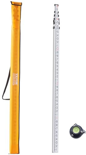 VEVOR Aluminum Grade 20-Feet Telescopic Measuring Rod, Double-Sided Scale 1/10ft Leveling Rod Stick with Bubble Level & Carrying Bag for Houses, Walls, Floor