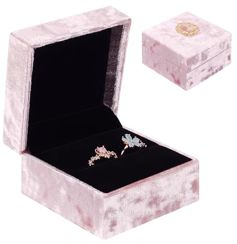 Casiwaft Ringschachtel Hochzeit, Vintage Samt Ring Box Wedding für 2 Ringen, Schmuck Ring Geschenkbox für Heiratsantrag Verlobung Valentinstag und Tägliche Lagerung, Rosa