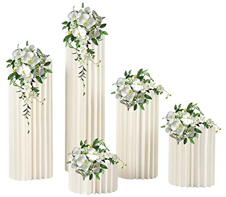 LANNADD Hochzeit Karton Blumensäule Vasen, Faltbarer Blumenständer Dekosäule, Zylinderförmige Blumenständer, Zylindrisches Blumendisplay,Geeignet für Familienfeiern und Hochzeiten