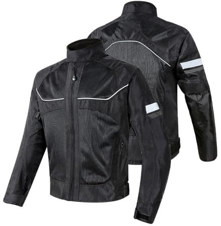 YuanDiann Herren Motorradjake mit Protektoren Atmungsaktiv Netz Winddicht Reflektierend Textil Motorradbekleidung Protektorenjacke Motorcross Schutz Jacke Schwarz S