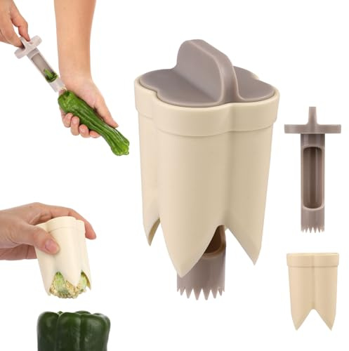 2stk Pfeffer Entkerner, 2-in-1 Paprika Entkerner Chili Entkerner Kunststoff Paprika Schneider Entkerner Set für Küche Zuhause Camping(Cremeweiß)