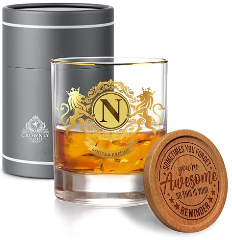 CROWNLY CRYSTAL® Personalisierte Whiskeygläser Geburtstagsgeschenk Für Männer Whiskyglas Mit Gravur Geschenkidee (N)