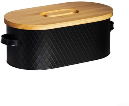 babominimer Boîte à pain noire, boîte à pain rustique, boîte à pain rétro pour comptoir de cuisine, boîte à pain noire en métal texturé, respirante et fraîche