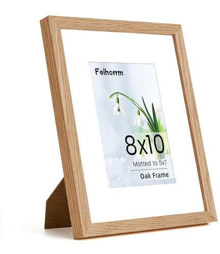8x10 Picture Frame, Solid Oak Wood 8x10 inch Natural Wood Photo Frame for Home & Wall Decor, 8x10 Picture Frame with Mount for 5x7 Inch with Tempered Real Glass, Tabletop & Wall Mounting Display