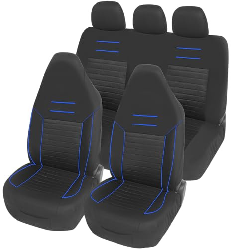 Upgrade4cars Fundas Asientos Coche con Reposacabezas Incorporado Universales Negro Azul | Cubre Universal | Protector de Asiento Delantero para Delantero y Trasero