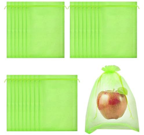 Traubenschutzbeutel, RIFNY 50 Stück 15x20cm Weintrauben Schutzbeutel mit Zugband, Obstnetz Insektenschutz Organzasäckchen für Garten Schützen Erdbeer Heidelbeer Tomate vor Vögel Insekten, Grün
