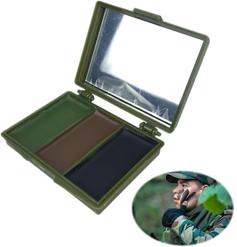 Maquillage de camouflage 3 couleurs - Noir, vert, marron - Avec miroir - Approuvé caméléon - Survie - Militaire - CS - Couleur du visage - Camouflage Woodland