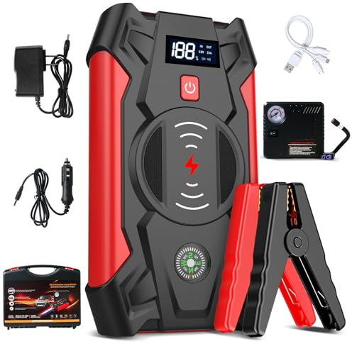 HyAdierTech Aide au démarrage - 1800 A - Courant de pointe - Portable - 12 V - Jusqu'à 6,0 l d'essence et moteur diesel 4,0 l - Avec lampe de poche LED/USB, booster de batterie de voiture avec