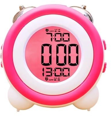 YHFITN Super Loud Alarm Clock, Twin Bell Battery Operated with Snooze Function, Silent Mode, Backlight Display, Date and Week Calendar, Retro Ringing Design, Suitable for Home Office (Red)