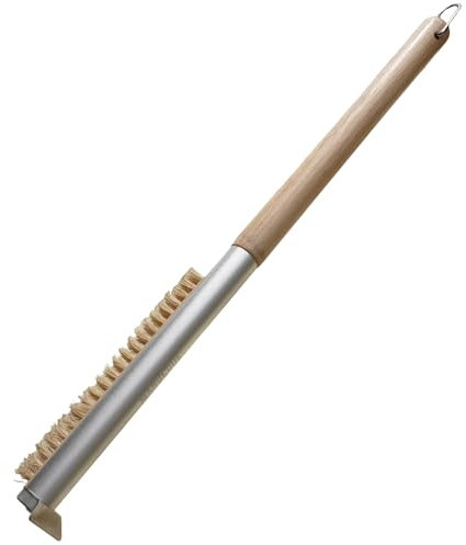 Manucode Brosse de four à pizza avec grattoir 52 cm Poils naturels pour nettoyer la pierre à pizza Manche en bois