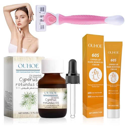 Cyperus Rotundus Oil, Reines Cyperus Öl zur Haarentfernung | Haarentfernung Gesicht Oil Damen mit Enthaarungscreme Gesicht und Spatel, Reduzierung Des Körperhaarwachstums