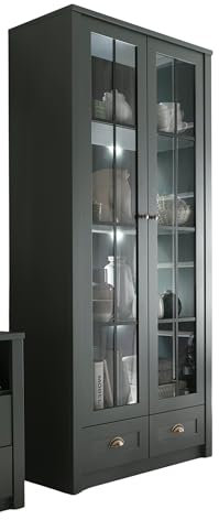 Vitrine in grün Landhaus Wohn- und Esszimmer Vitrinenschrank 90 x 197 cm, Forres