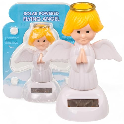 MIJOMA Figurine mobile à énergie solaire - En plastique - Avec cellule solaire - Hauteur : 10 cm - Pas besoin de piles - Pour rebords de fenêtre, voitures et endroits ensoleillés - Ange blanc